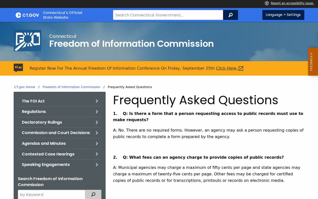 Connecticut FOI guidance relevant to police-held Windham County warrant records