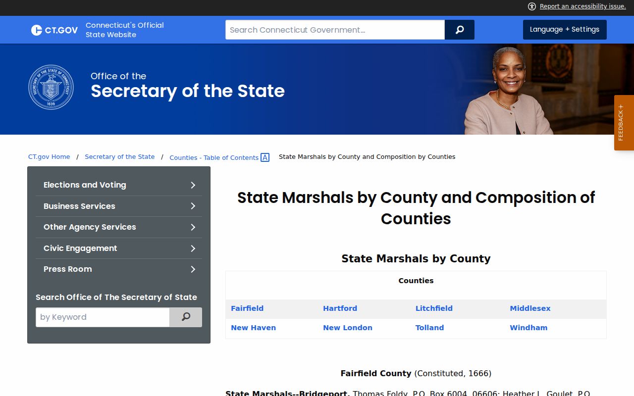 Windham County state marshal directory
