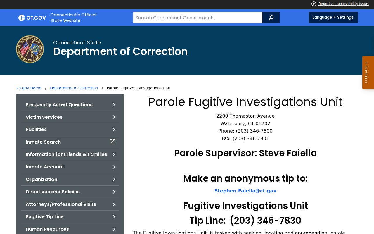 Connecticut fugitive investigations program information relevant to Windham County