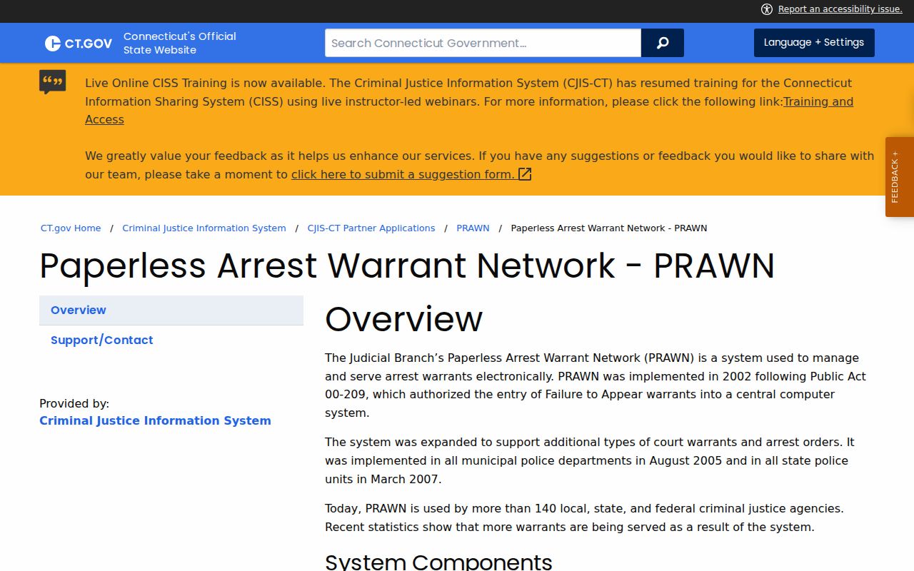 Connecticut PRAWN system information used for Windham County arrest warrants